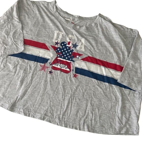 Disney Patriotic Red White & Blue USA Mickey Mouse Gray Top Women's Size XL - Picture 1 of 7
